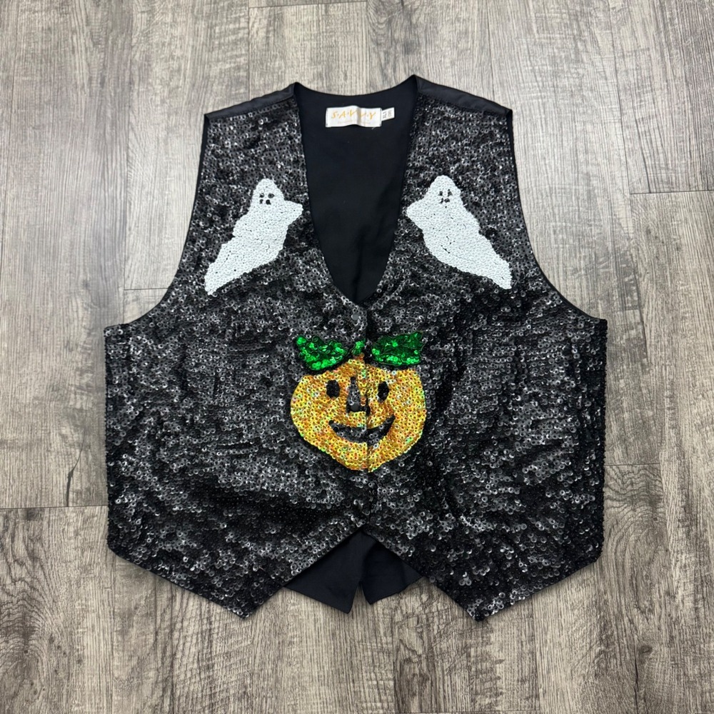 Halloween Pumpkin Ghost Spooky Sequin Vest